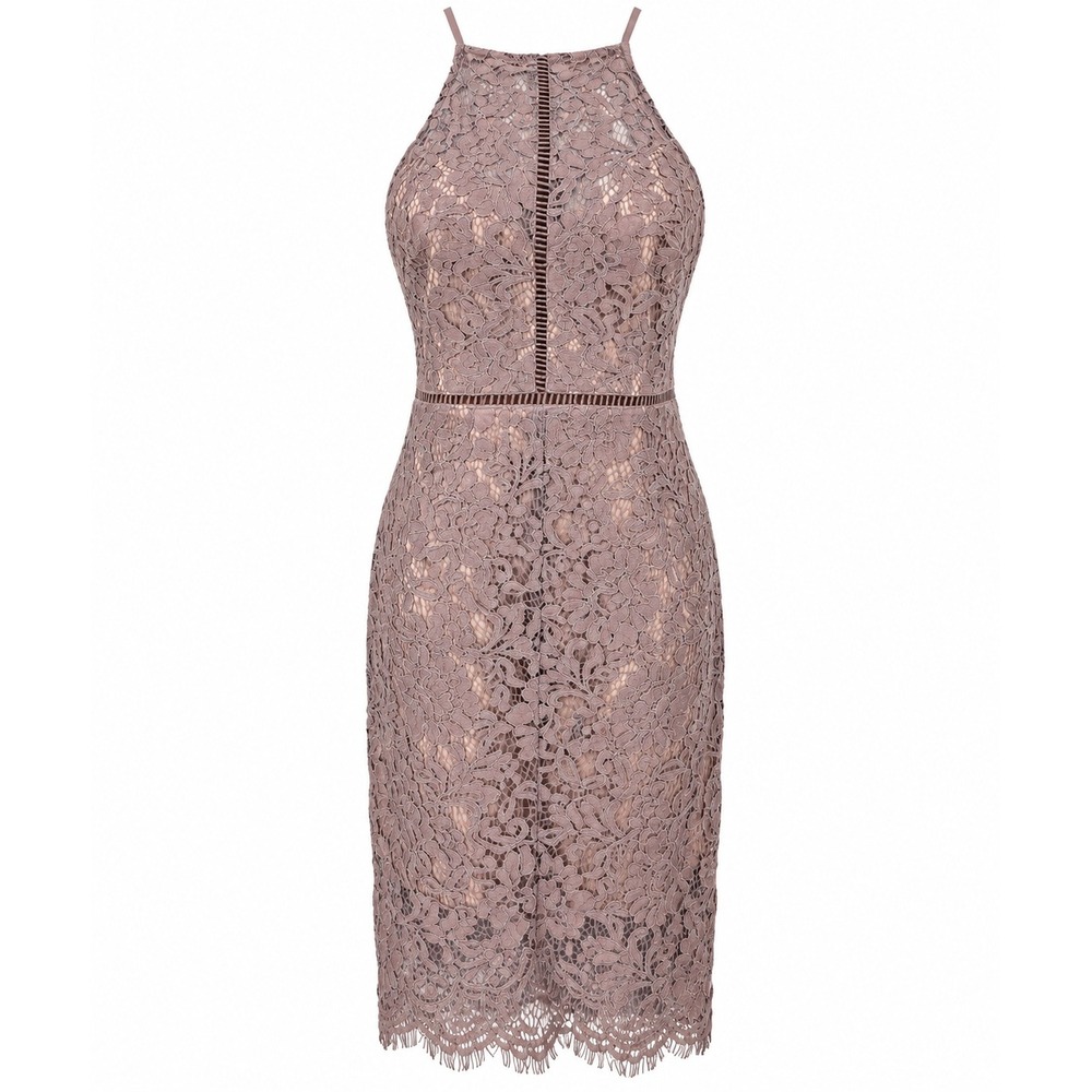 Ark n Co Dusty Mauve Floral Lace Ladder Halter Midi Open Back Dress Small